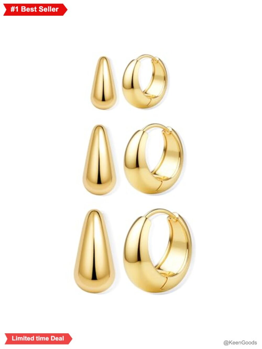 14K Gold Plated Hoop Earrings Set Small Chunky Huggie Hypoallergenic